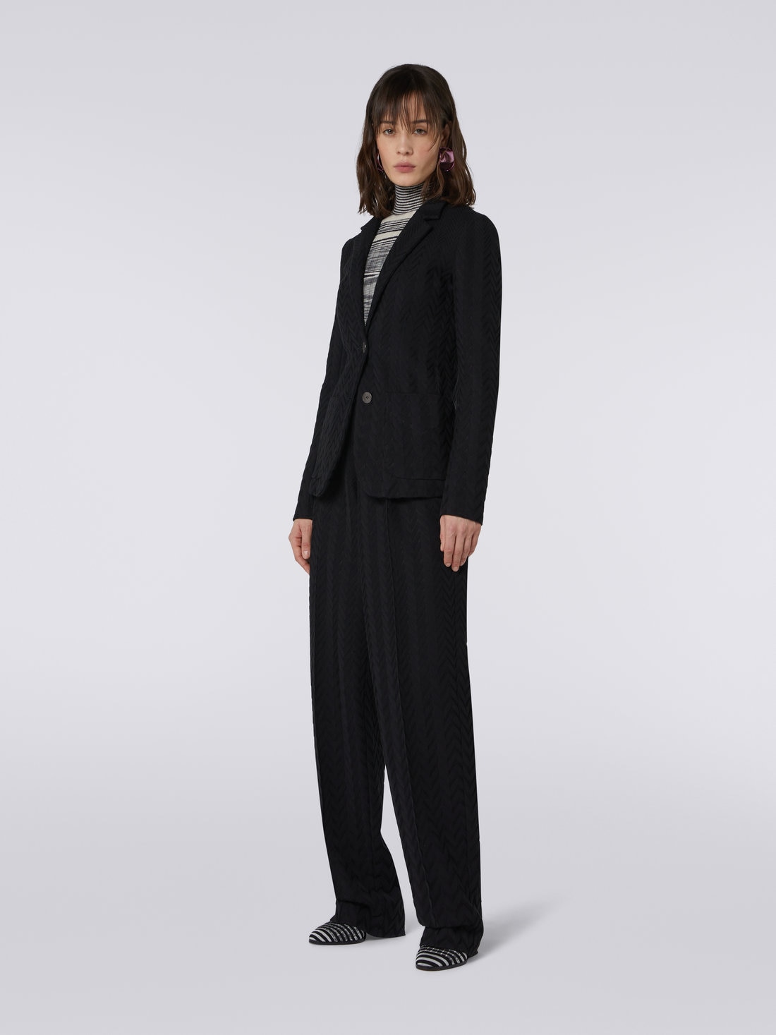 Raschel knit cotton and viscose blazer, Black    - DC23WF00BR00JE93911 - 2