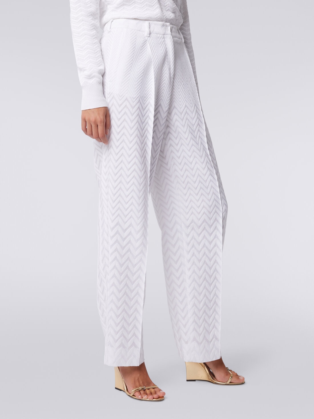 Classic trousers with raschel chevron design, White  - DC23WI00BR00JE14001 - 4