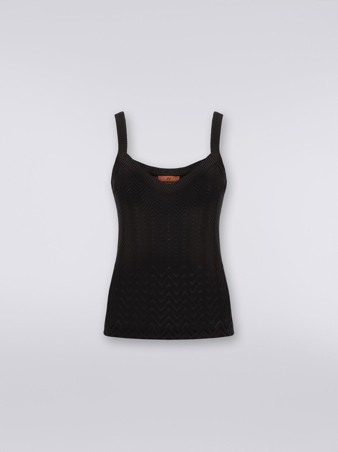 Cotton and viscose blend chevron tank top, Black    - 8053147270067 - 0