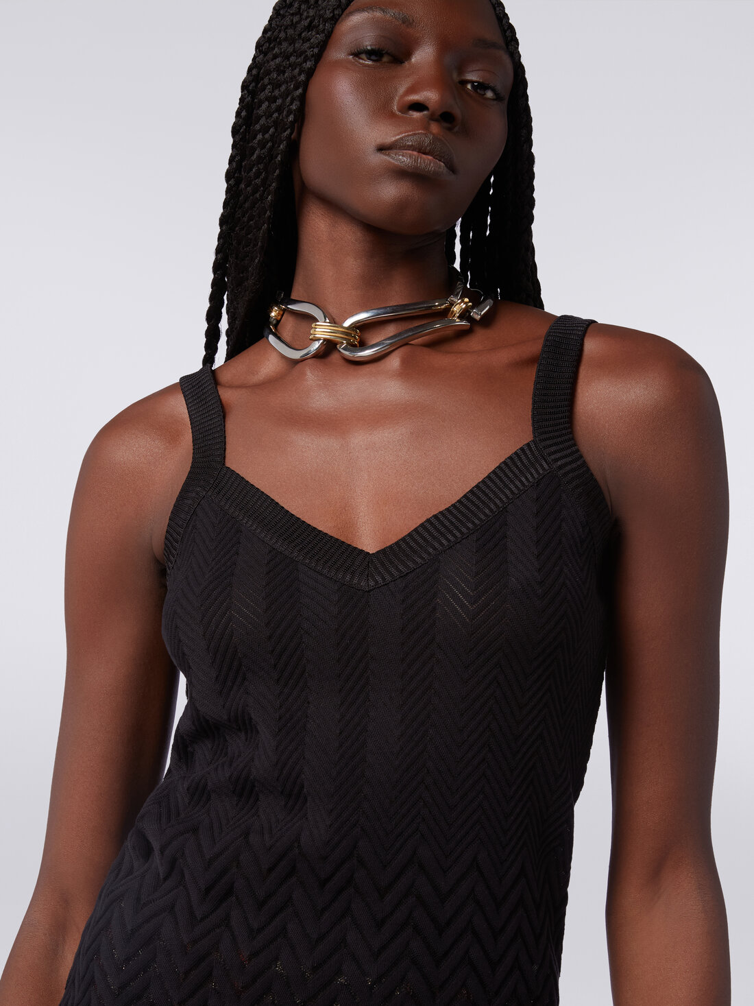 Cotton and viscose blend chevron tank top, Black    - 8053147270067 - 4