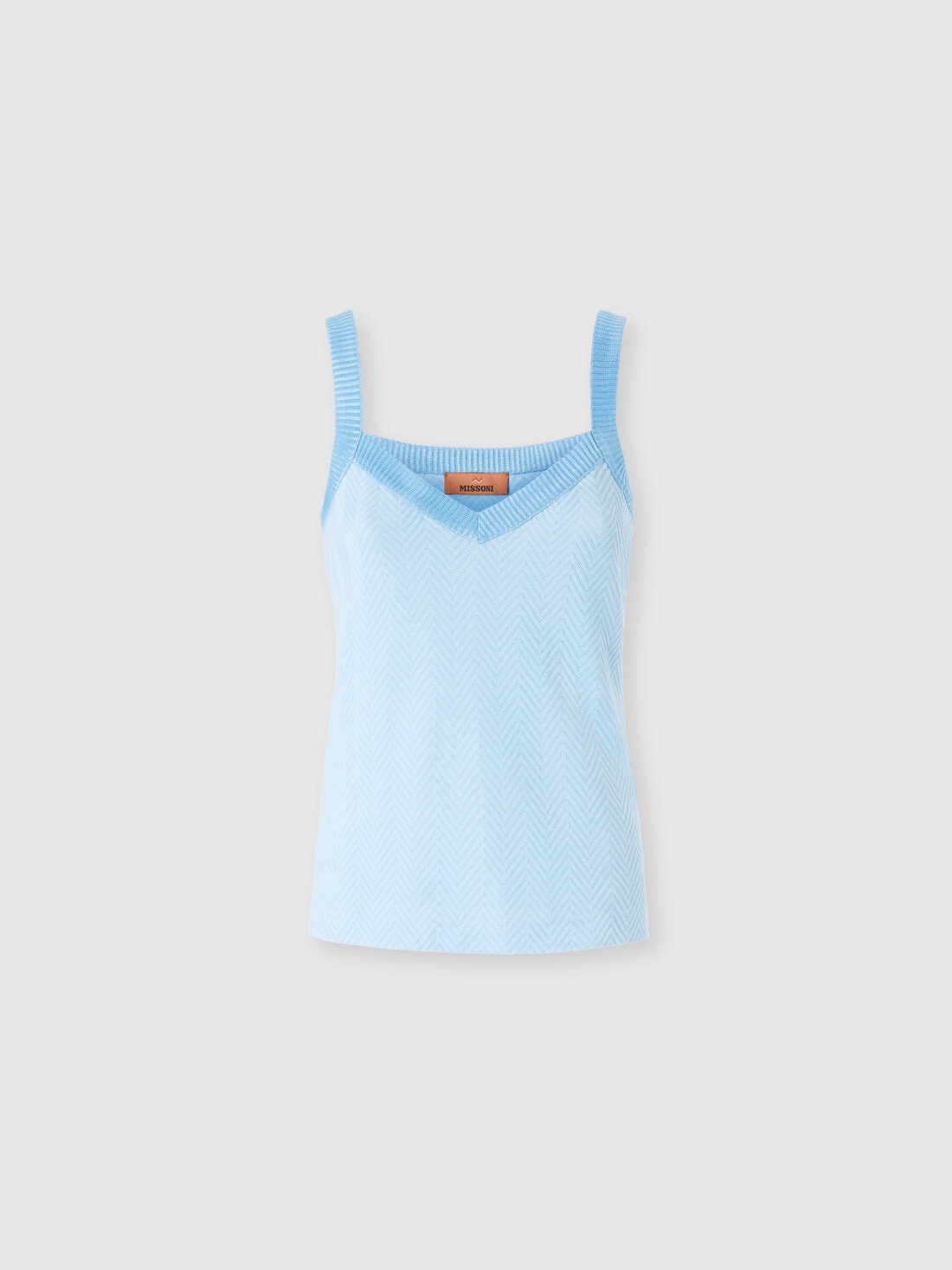 Ton-in-Ton-Tanktops aus Baumwolle und Viskose im Zickzack, Hellblau - DC25SK00BR00JC53922 - 0