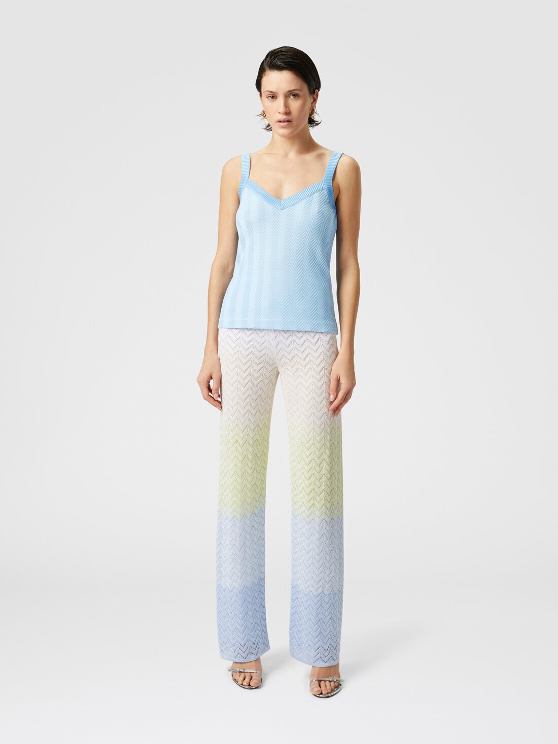 Ton-in-Ton-Tanktops aus Baumwolle und Viskose im Zickzack, Hellblau - DC25SK00BR00JC53922 - 1