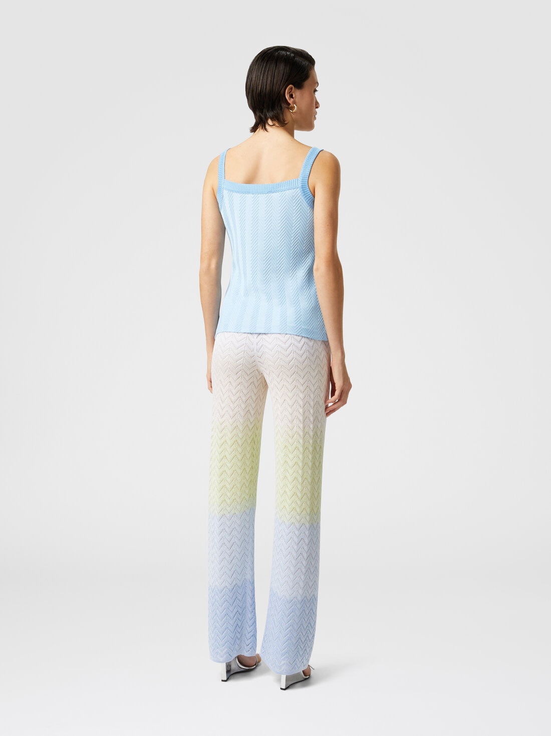 Ton-in-Ton-Tanktops aus Baumwolle und Viskose im Zickzack, Hellblau - DC25SK00BR00JC53922 - 2