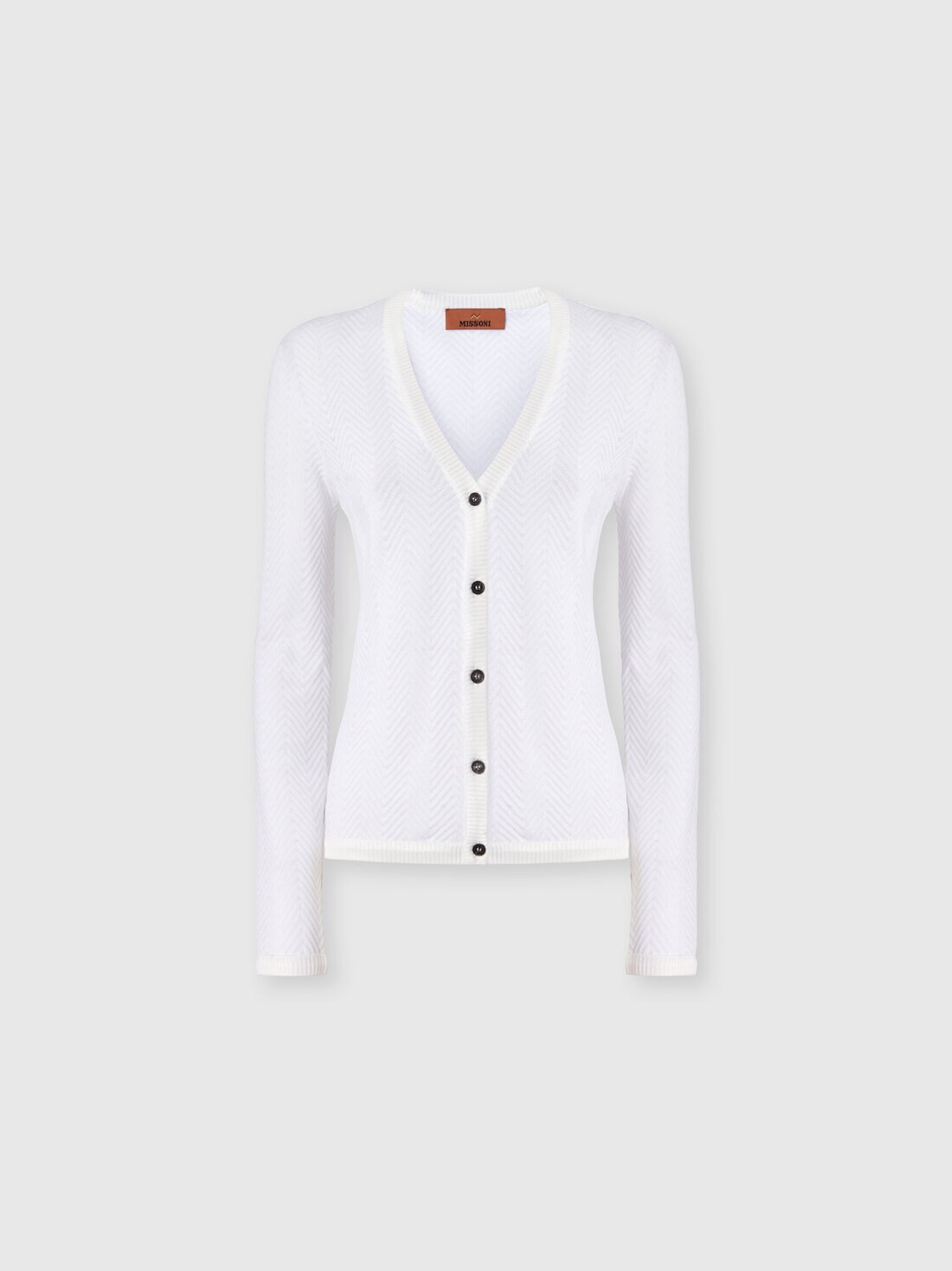 Tone-on-Tone Zigzag Cotton and Viscose Cardigan, White  - DC26SM00BR012214001 - 0