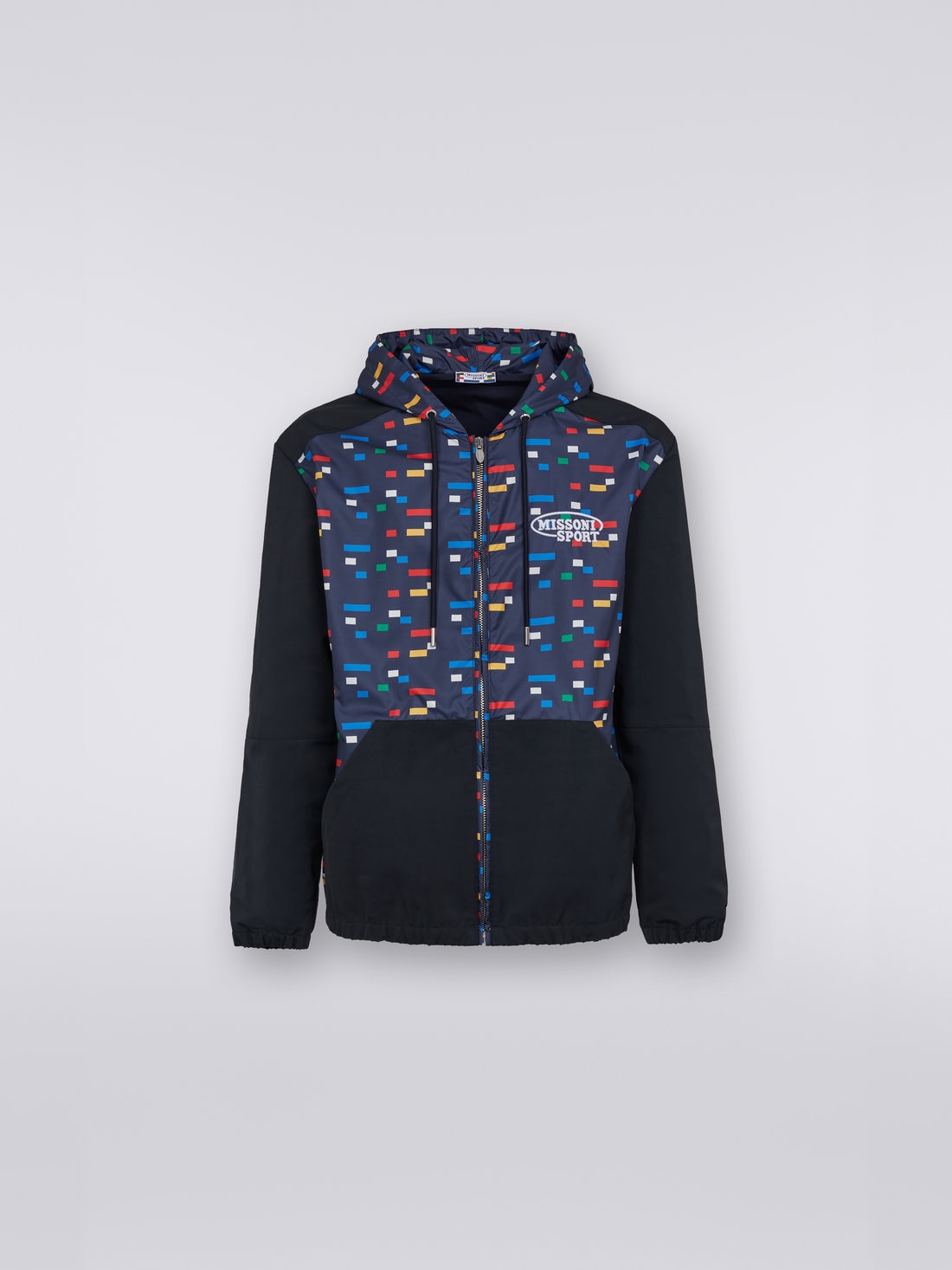 Hooded windbreaker with pixel print, Navy Blue  - 8051575749605 - 0