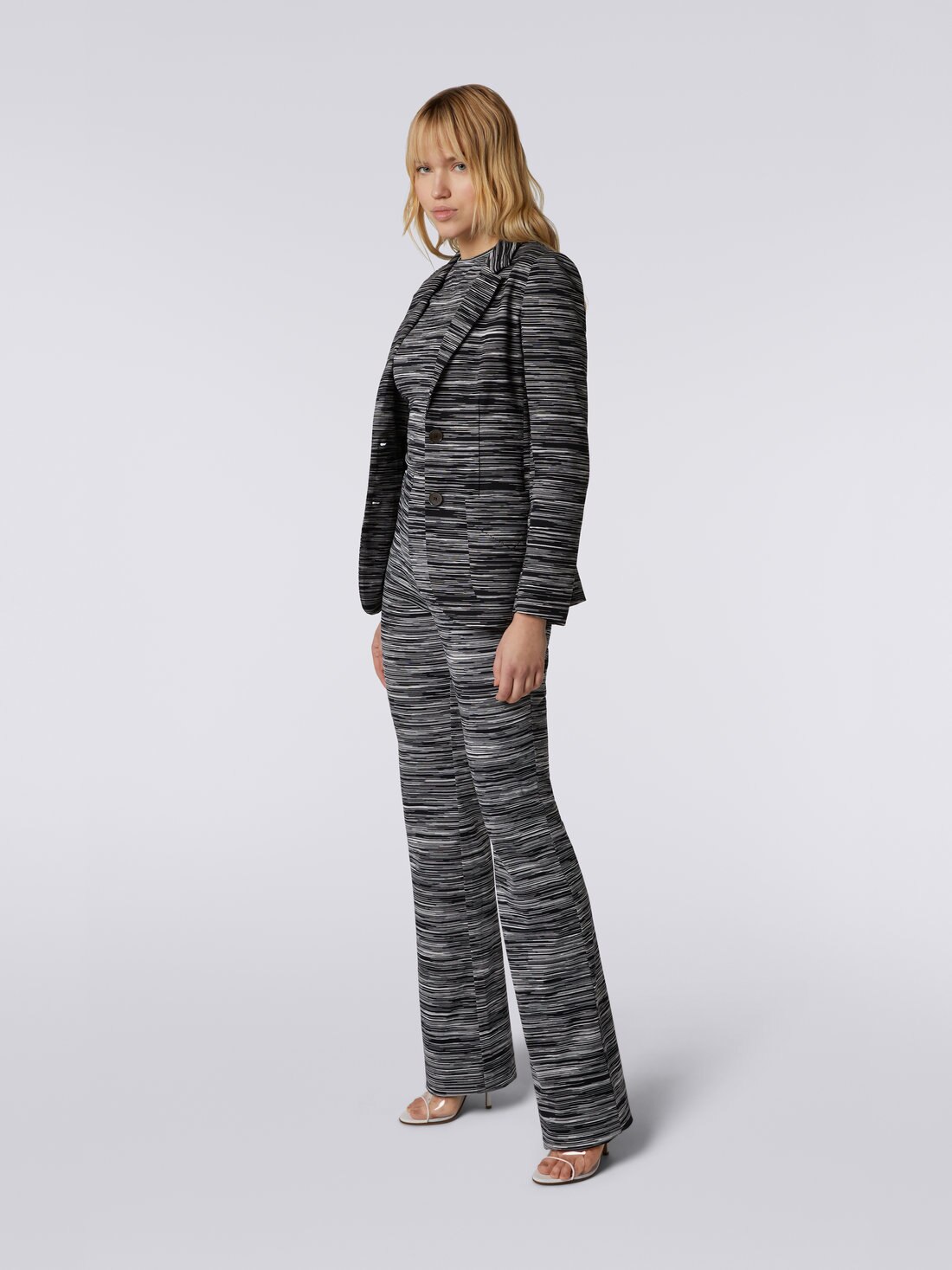 Blazer aus Baumwolljersey mit zweifarbigem Flammgarnmuster, Weiß & Schwarz - 8051575735813 - 2