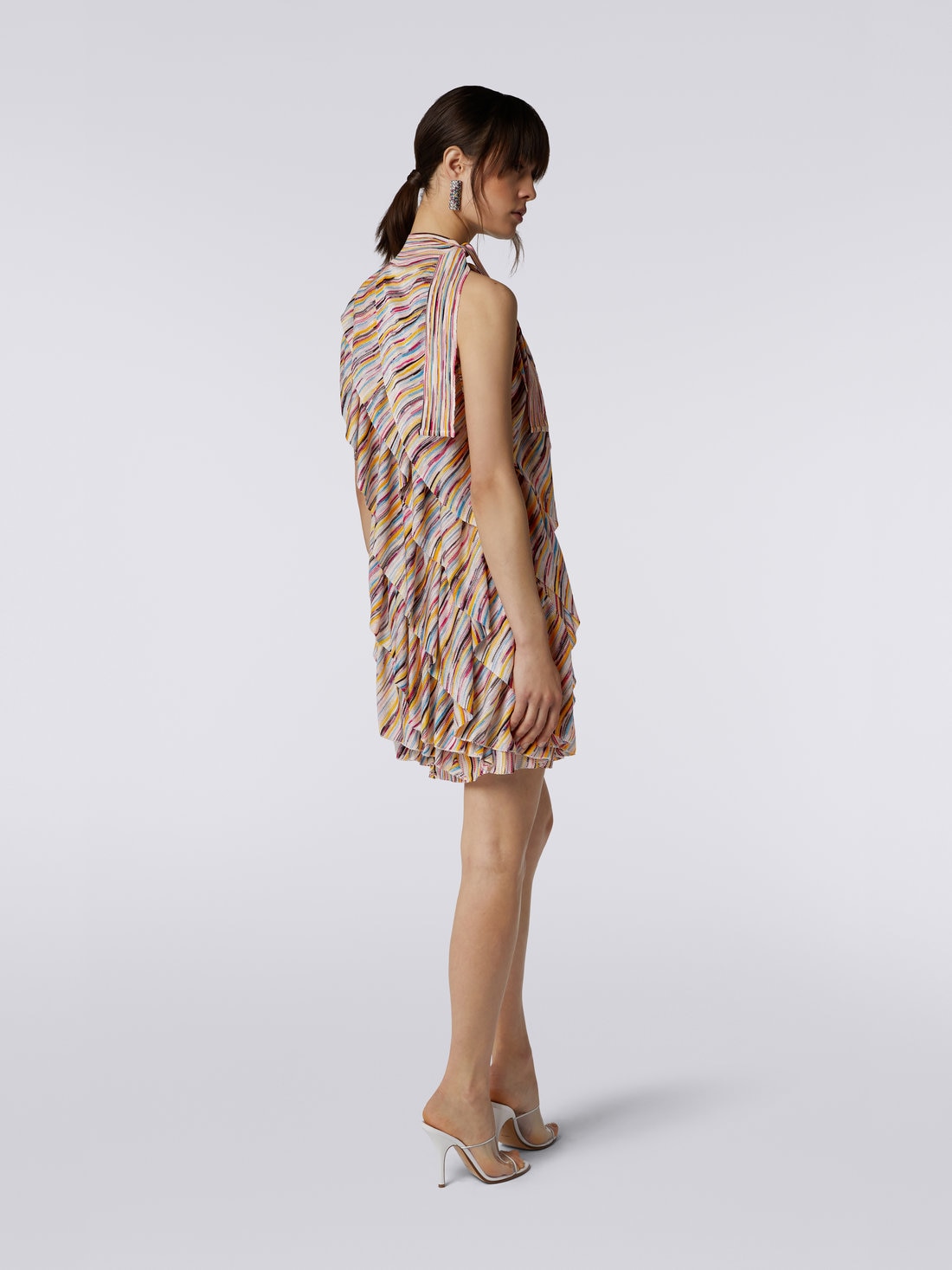 Vestido mini de punto con volantes y lazo en el cuello, Multicolor  - 8051575756504 - 3