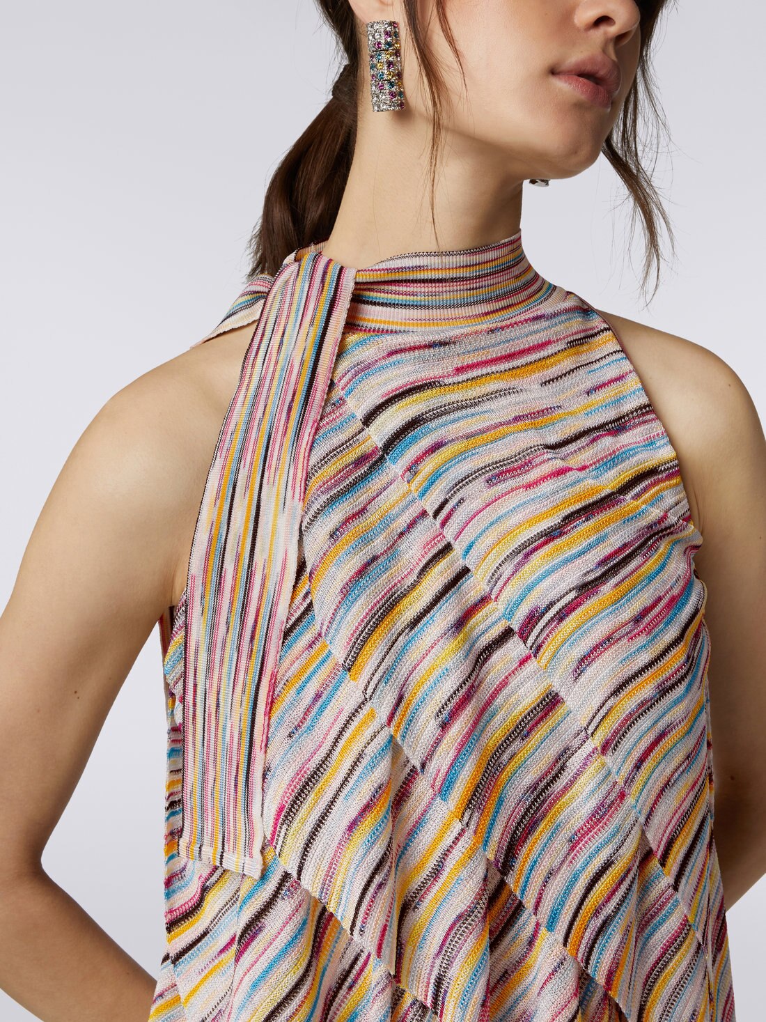 Vestido mini de punto con volantes y lazo en el cuello, Multicolor  - 8051575756504 - 4