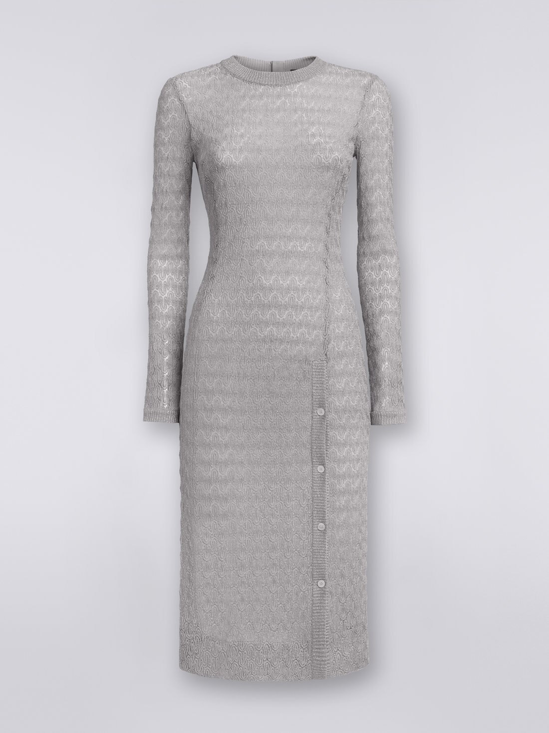 Longuette-Kleid mit Spitzeneffekt und Lamé, Silber & Grau Lamé - 0
