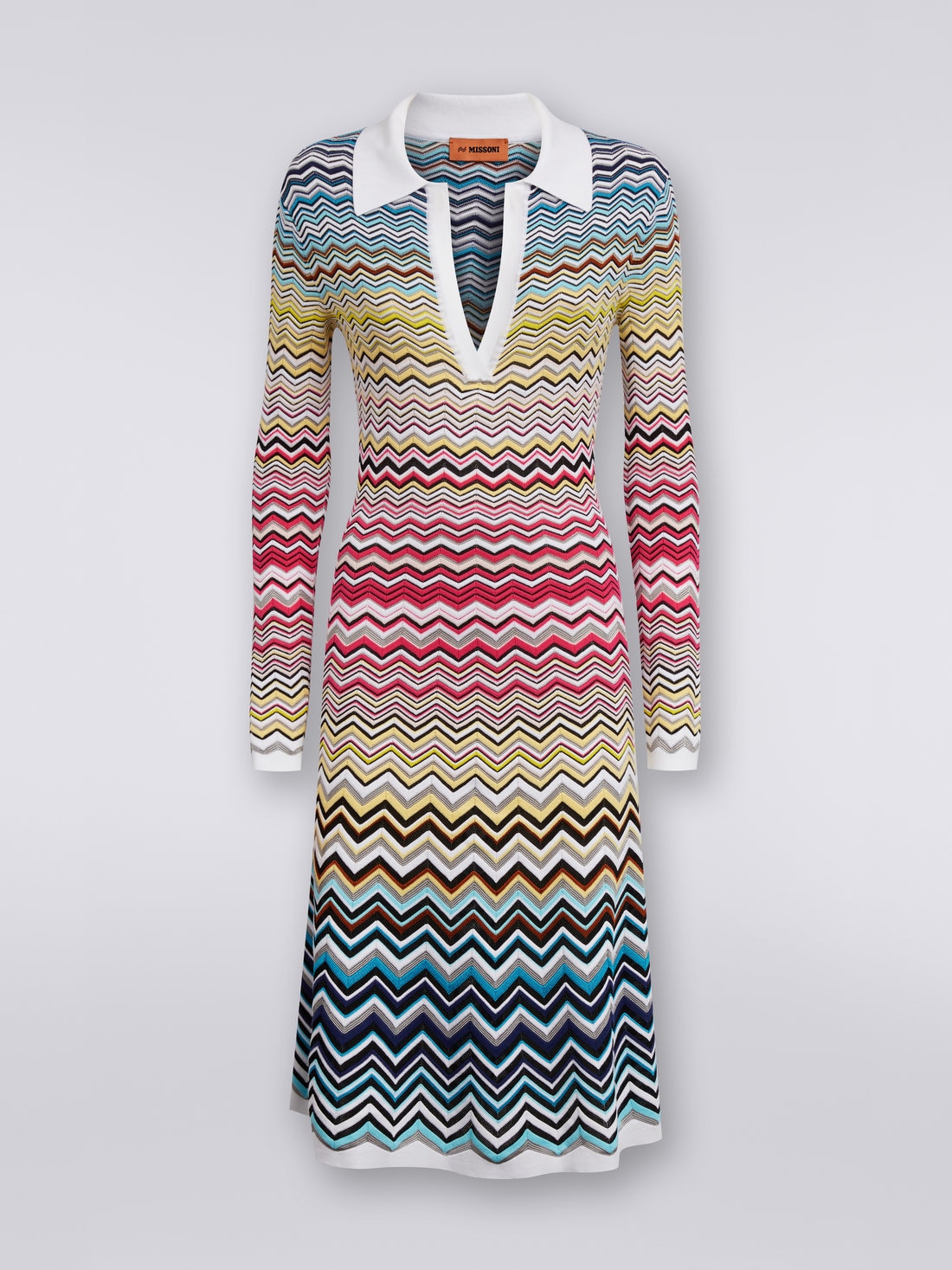 Longuette-Kleid aus Baumwolle und Viskose mit Chevronmuster, Mehrfarbig  - 0