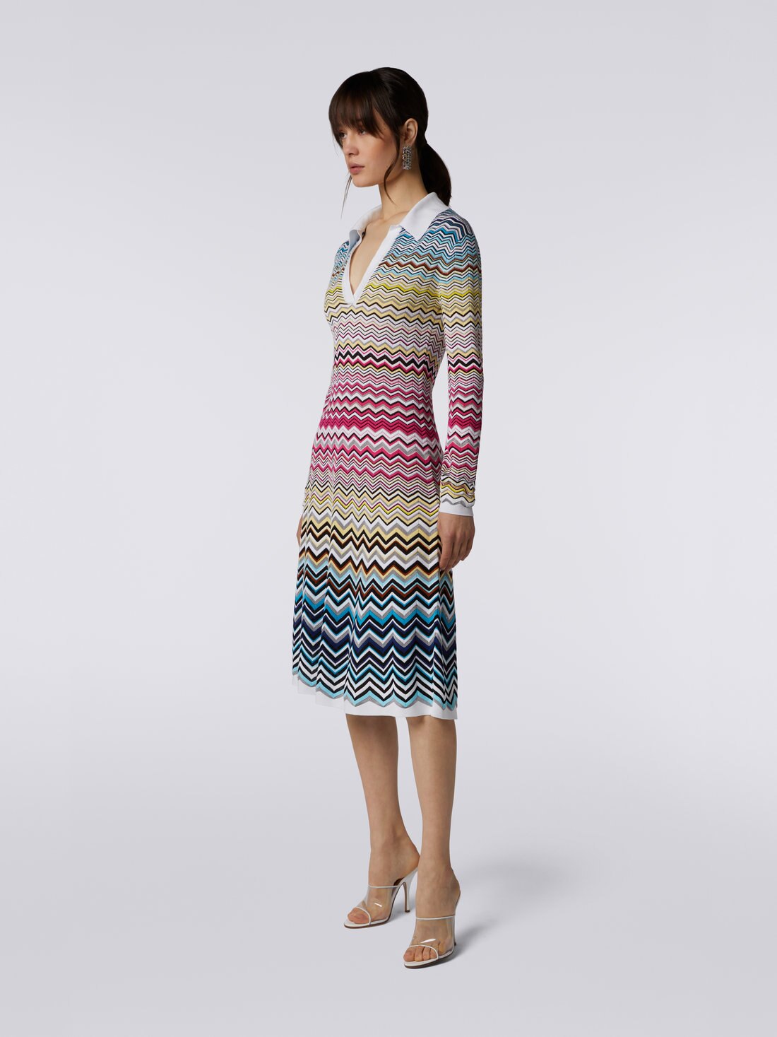 Cotton and viscose chevron longuette dress, Multicoloured  - DS23SG26BK022HSM8N6 - 2