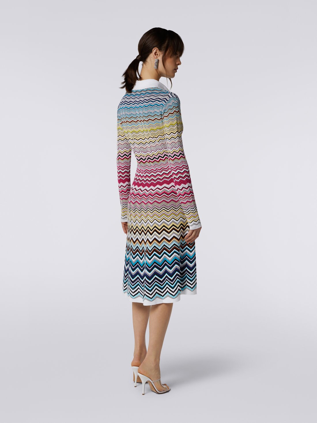 Cotton and viscose chevron longuette dress, Multicoloured  - DS23SG26BK022HSM8N6 - 3