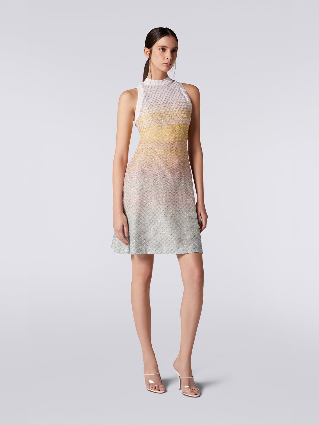 Sleeveless mesh dress with sequins, Multicoloured - DS23SG28BK022ISM8NI - 1