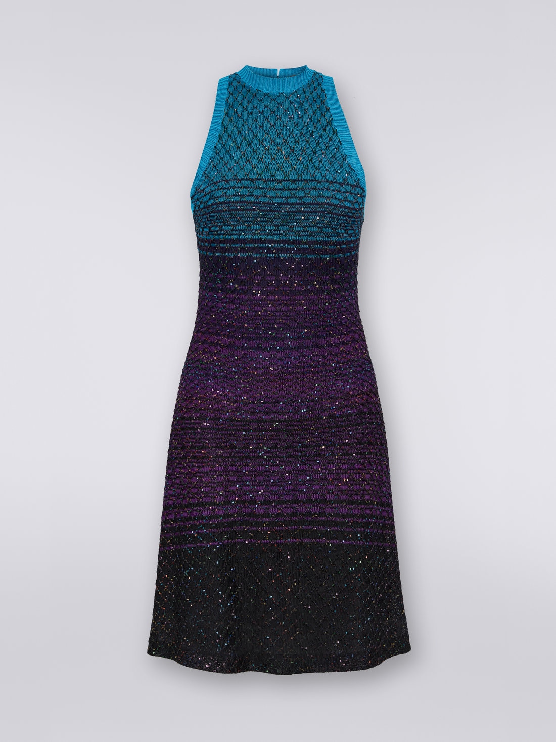Sleeveless mesh dress with sequins, Turquoise, Purple & Black - 8051575726194 - 0