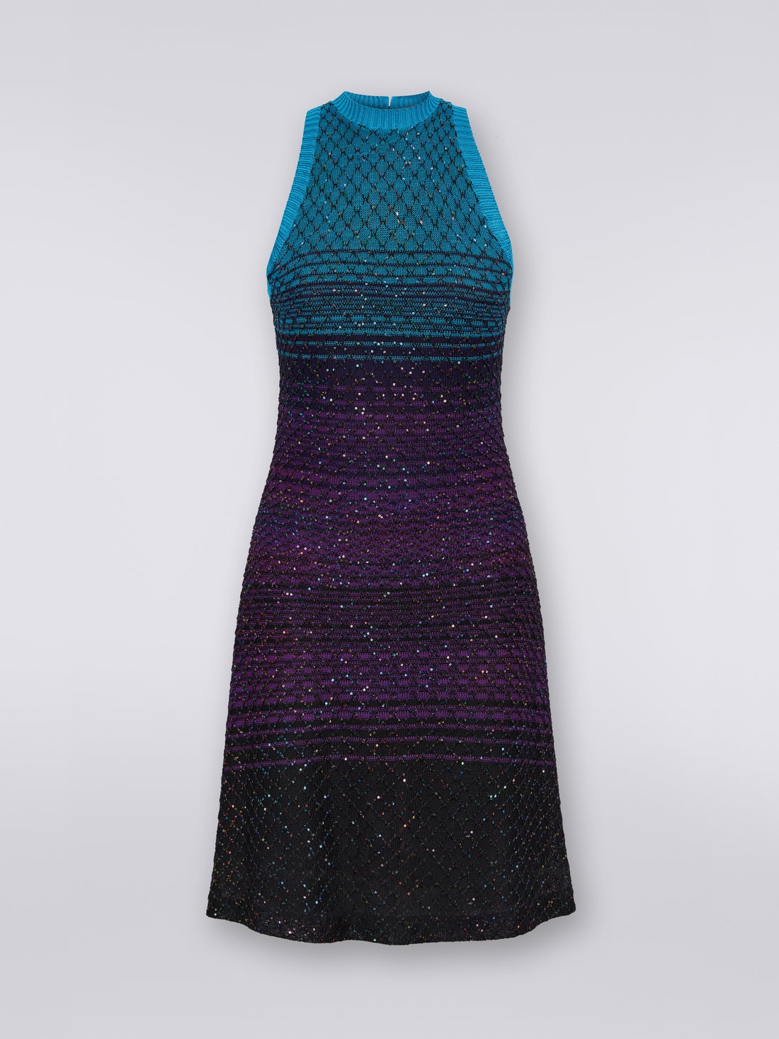 Robe sans manches en maille avec paillettes, Turquoise, Violet & Noir - DS23SG28BK022ISM8NJ - 0