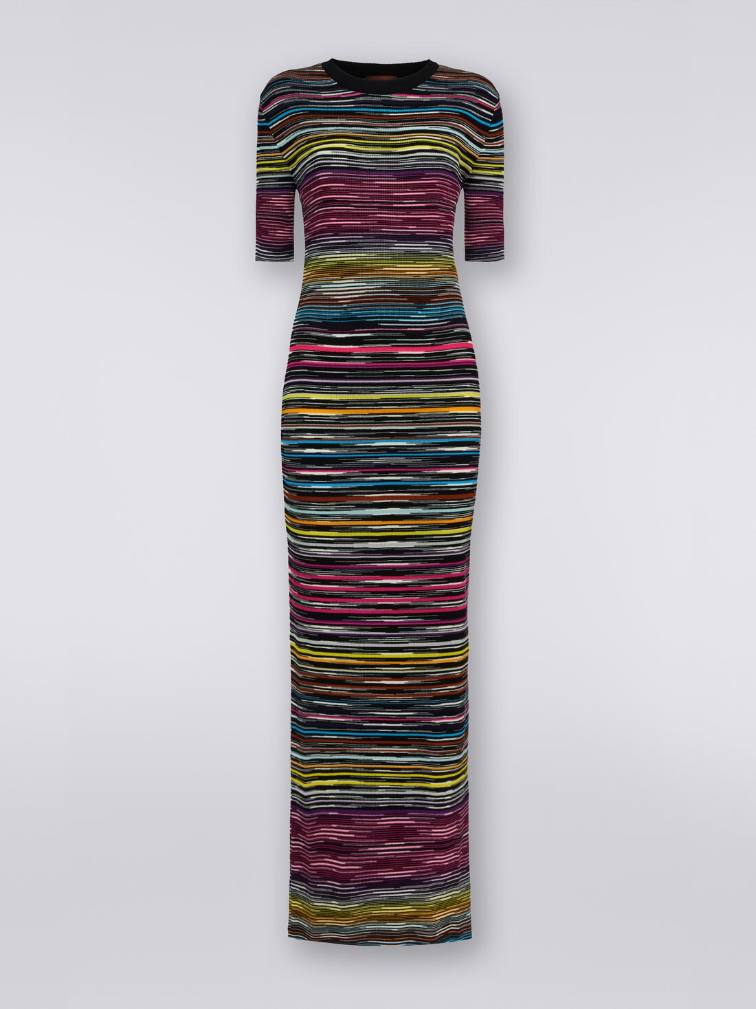 Langes Kleid aus Wolle und Viskose mit kurzen Ärmeln, Mehrfarbig  - 8051575726224 - 0