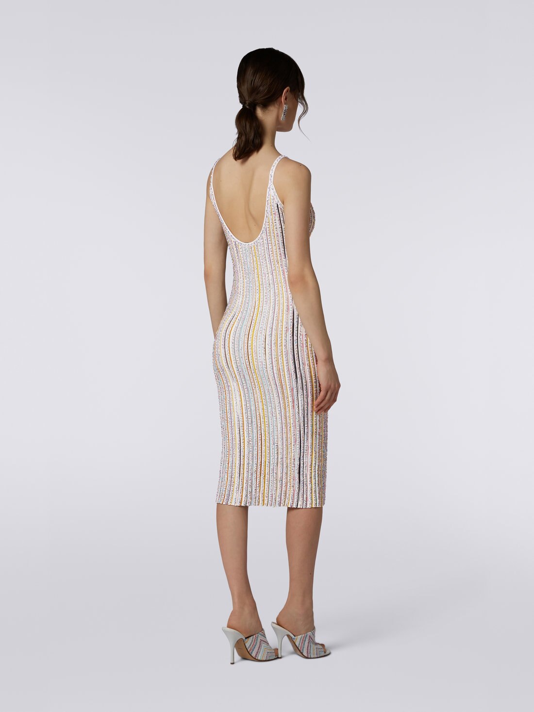 Striped fitted dress with sequins, White & Multicoloured   - DS23SG2CBK023QS0178 - 3