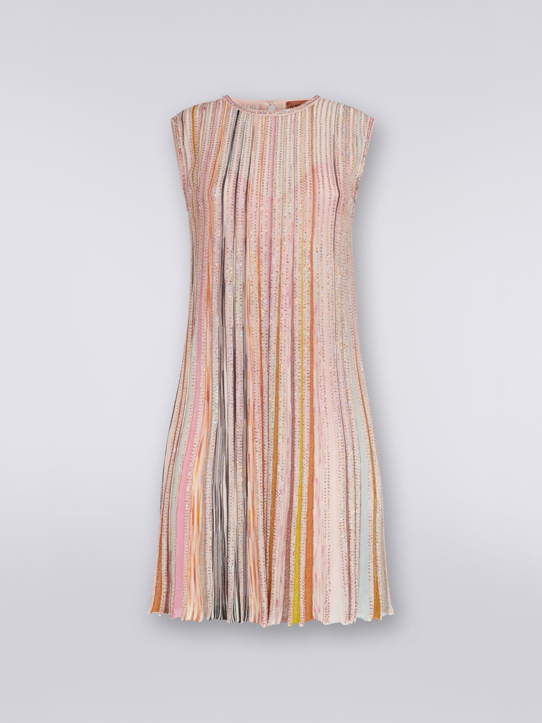 Pleated sleeveless mini-dress with sequins, Pink & Multicoloured - DS23SG2FBK023RS30B0 - 0
