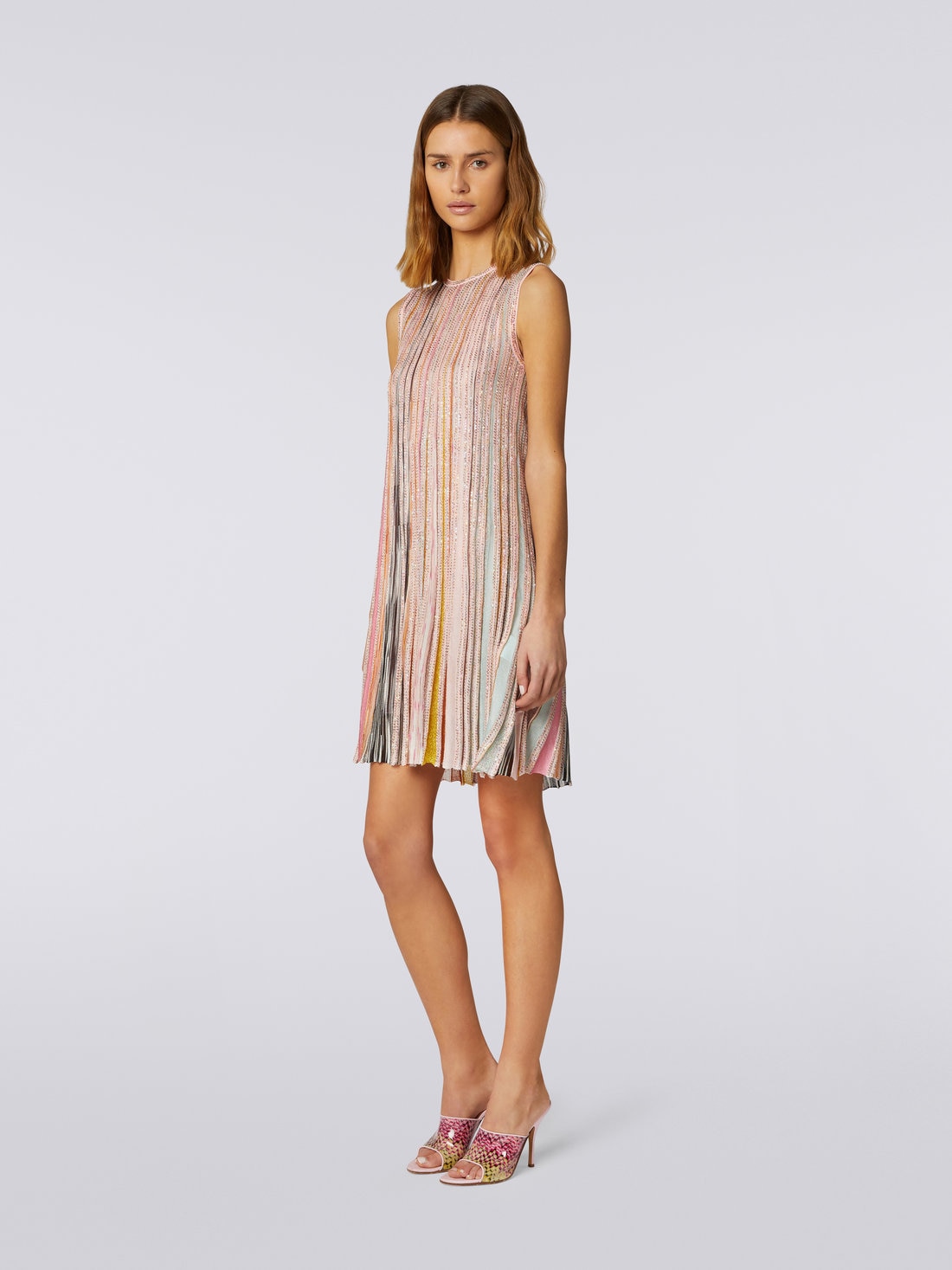 Pleated sleeveless mini-dress with sequins, Pink & Multicoloured - DS23SG2FBK023RS30B0 - 2
