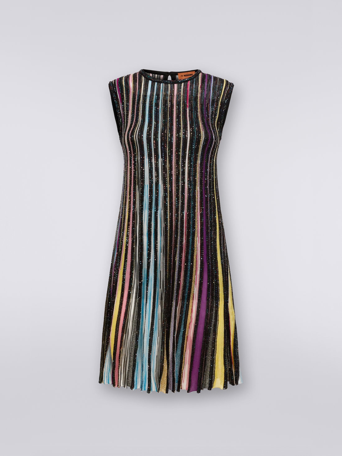 Pleated sleeveless mini-dress with sequins, Black & Multicoloured - DS23SG2FBK023RS91E3 - 0