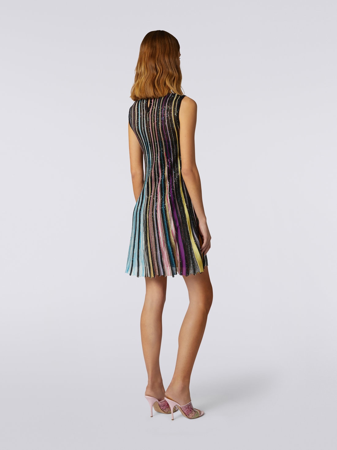 Pleated sleeveless mini-dress with sequins, Black & Multicoloured - DS23SG2FBK023RS91E3 - 3
