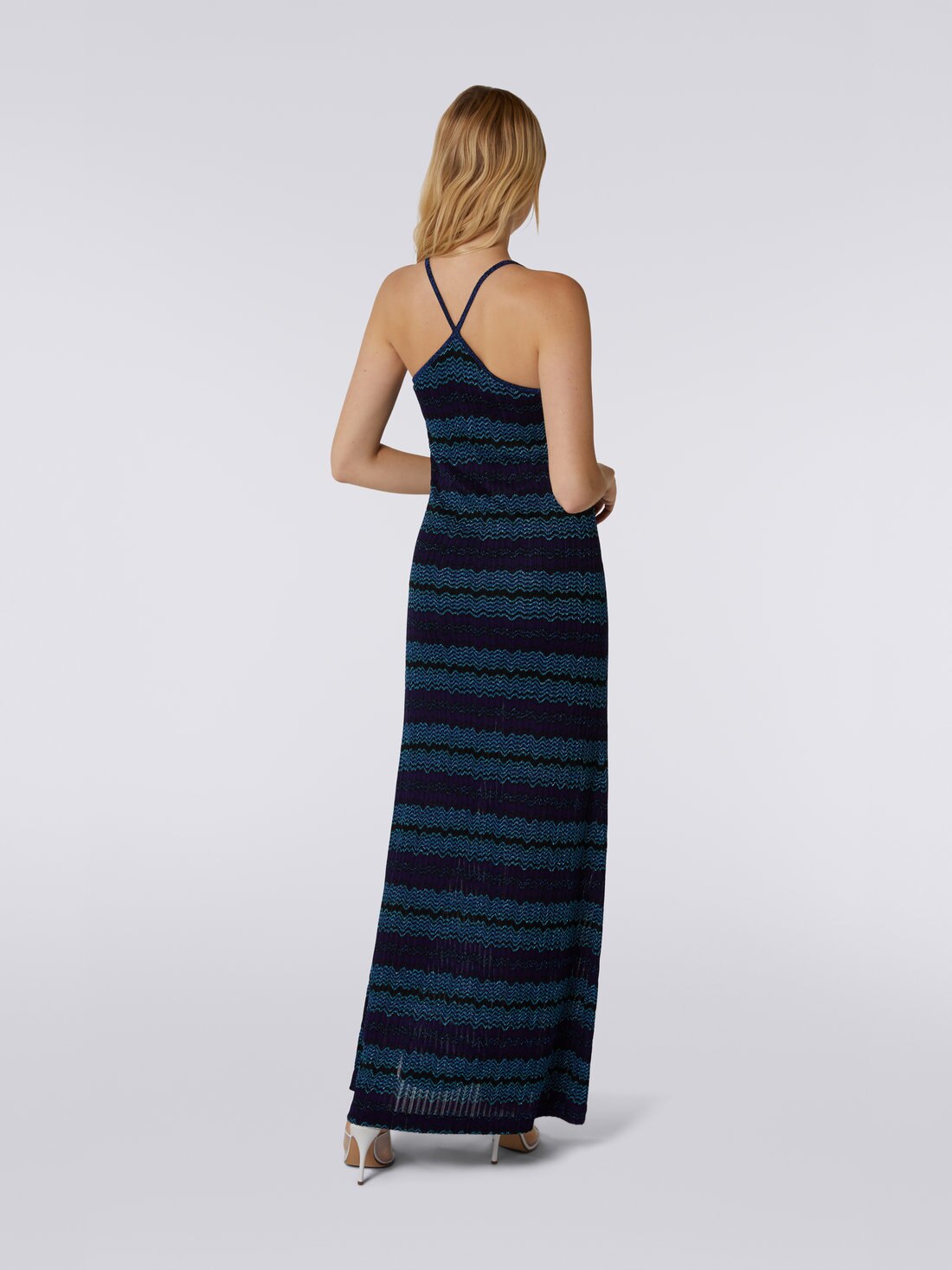 Langes Kleid aus Jacquard mit Lurex, Blau, Türkis & Schwarz - DS23SG2GBK022FS729E - 3