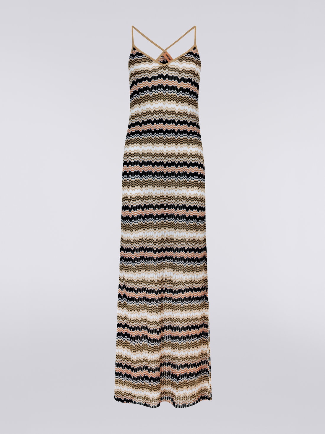 Jacquard long dress with Lurex, White, Black & Gold - 8051575693724 - 0