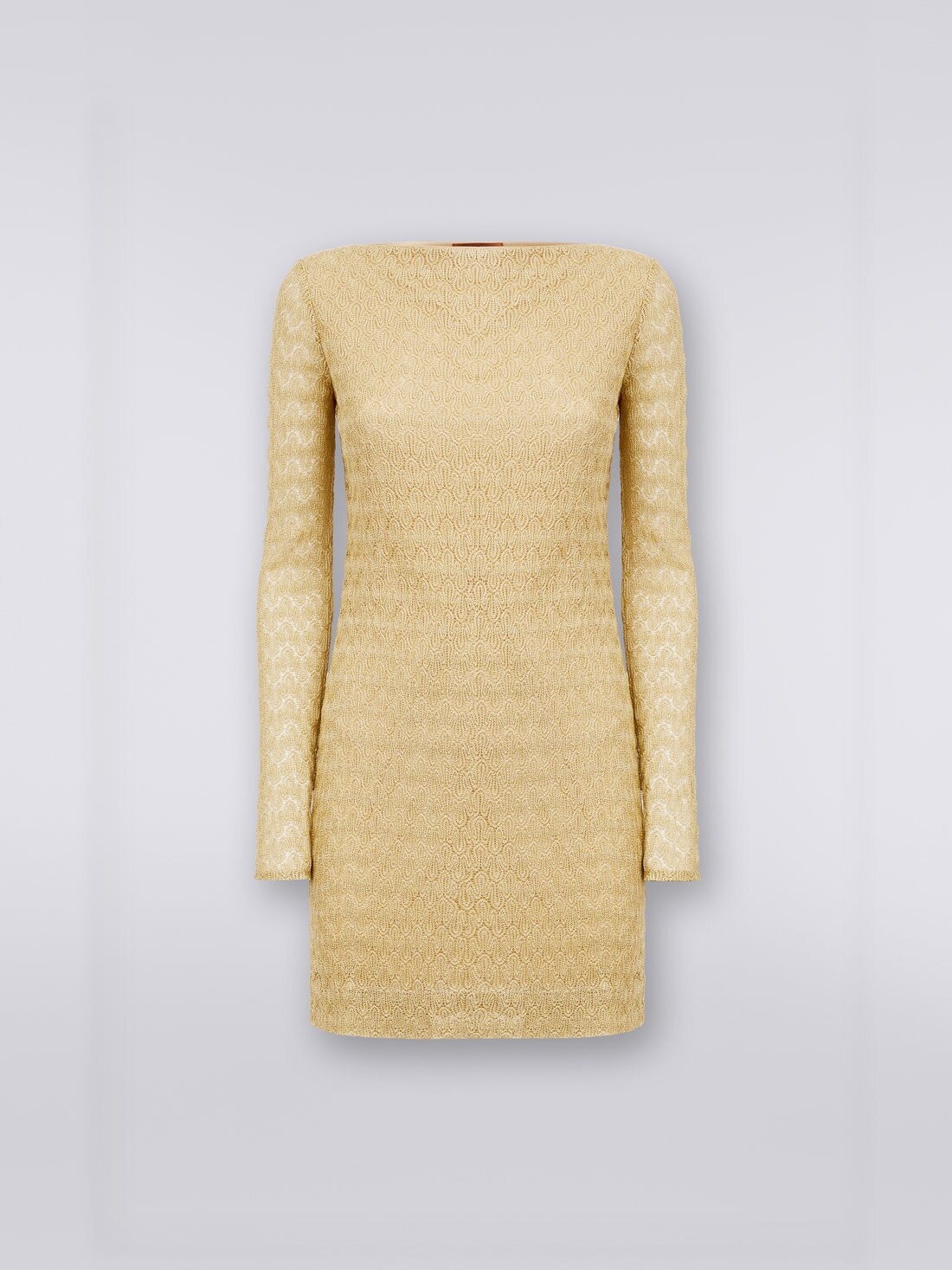 Viscose blend lace effect mini-dress with lamé, Ochre & Yellow Lamé - DS23SG31BR00JVS109F - 0