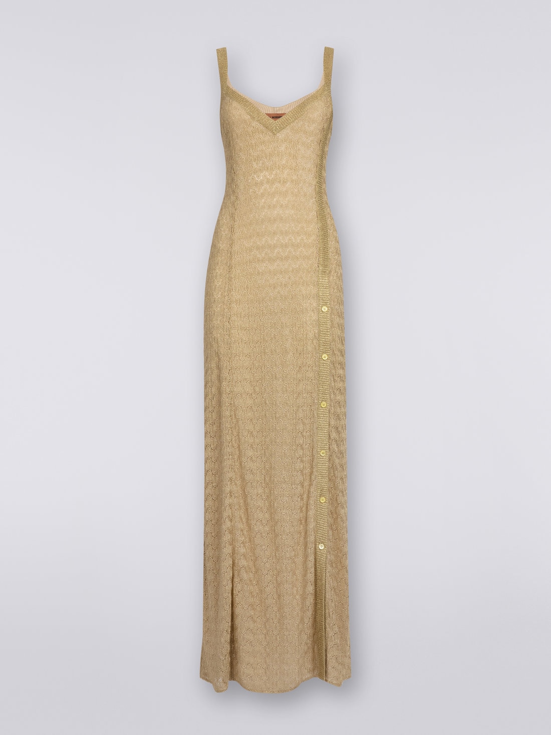 Robe longue en dentelle de viscose mélangée et lamé, Ocre & Jaune Lamé - 8051575726552 - 0