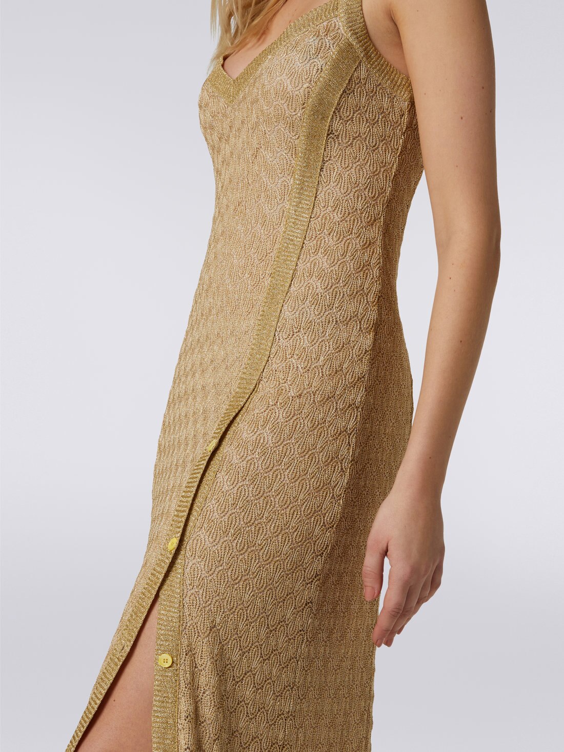 Robe longue en dentelle de viscose mélangée et lamé, Ocre & Jaune Lamé - 8051575726552 - 4