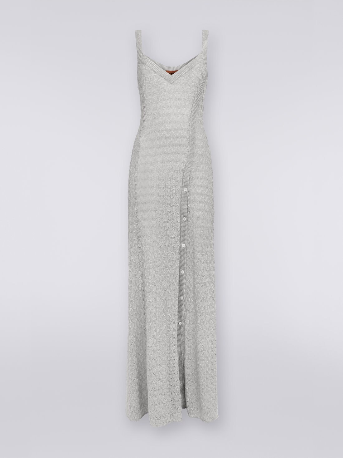 Long viscose blend lace dress with lamé, Silver & Grey Lamé - DS23SG3TBR00JVS91D8 - 0