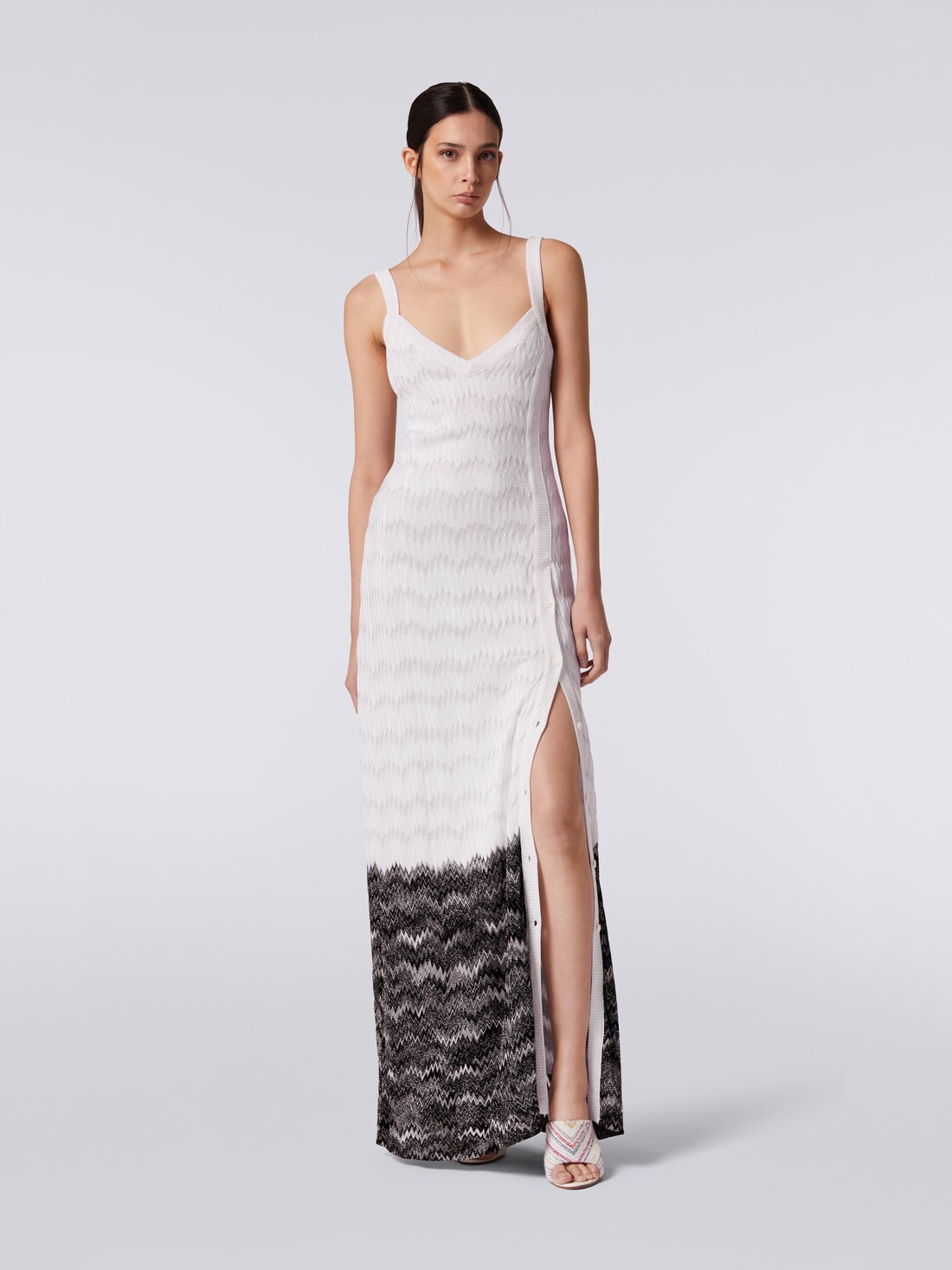 Langes Kleid mit seitlicher Knopfleiste und Schlangenmotiv mit Lamé, Mehrfarbig  - 8051575708640 - 1