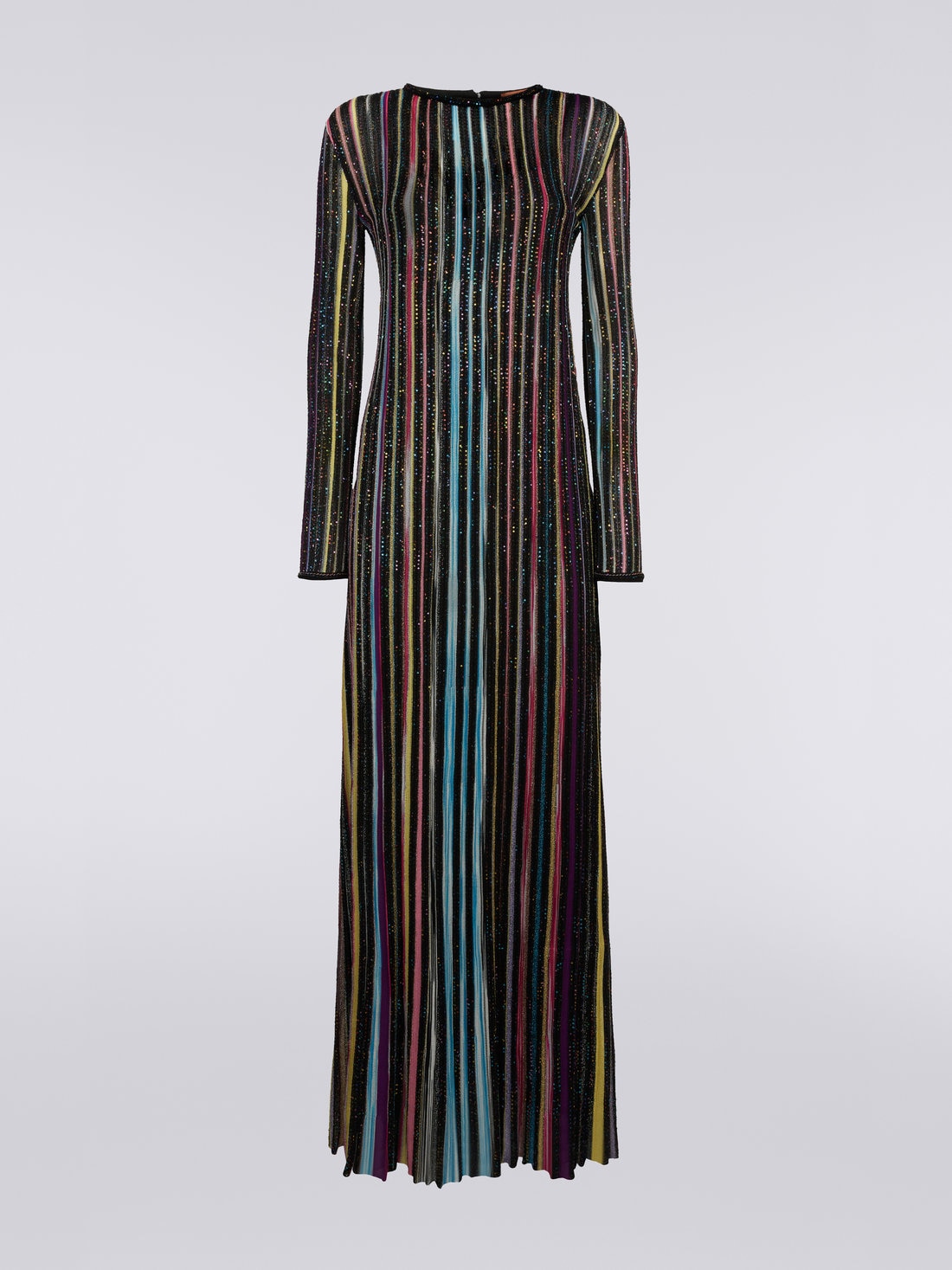 Vestido largo plisado con lentejuelas, Negro & Multicolor - DS23SG4CBK023RS91E3 - 0