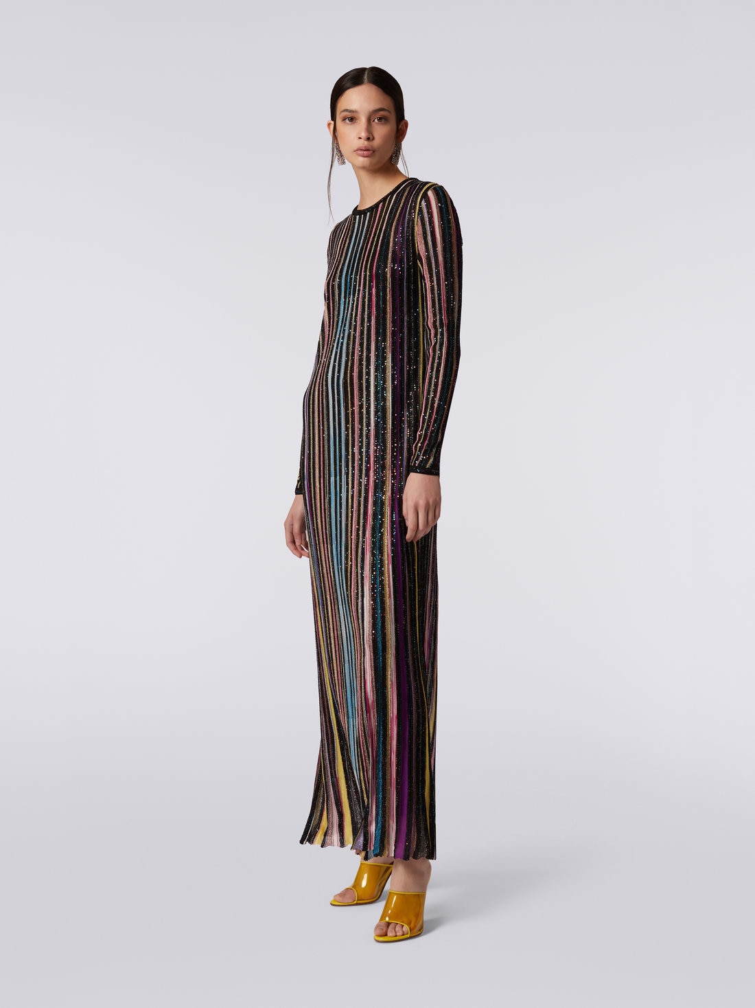 Robe longue plissée avec paillettes, Noir & Multicolore - DS23SG4CBK023RS91E3 - 2