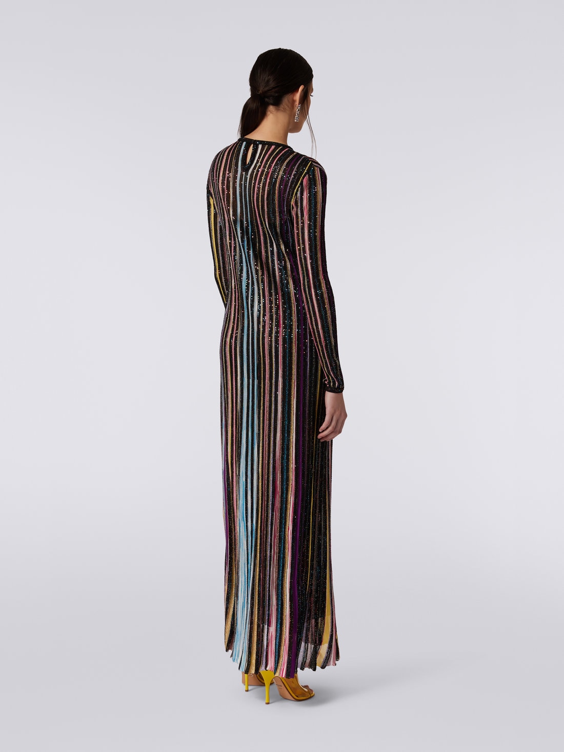 Long pleated dress with sequins, Black & Multicoloured - DS23SG4CBK023RS91E3 - 3