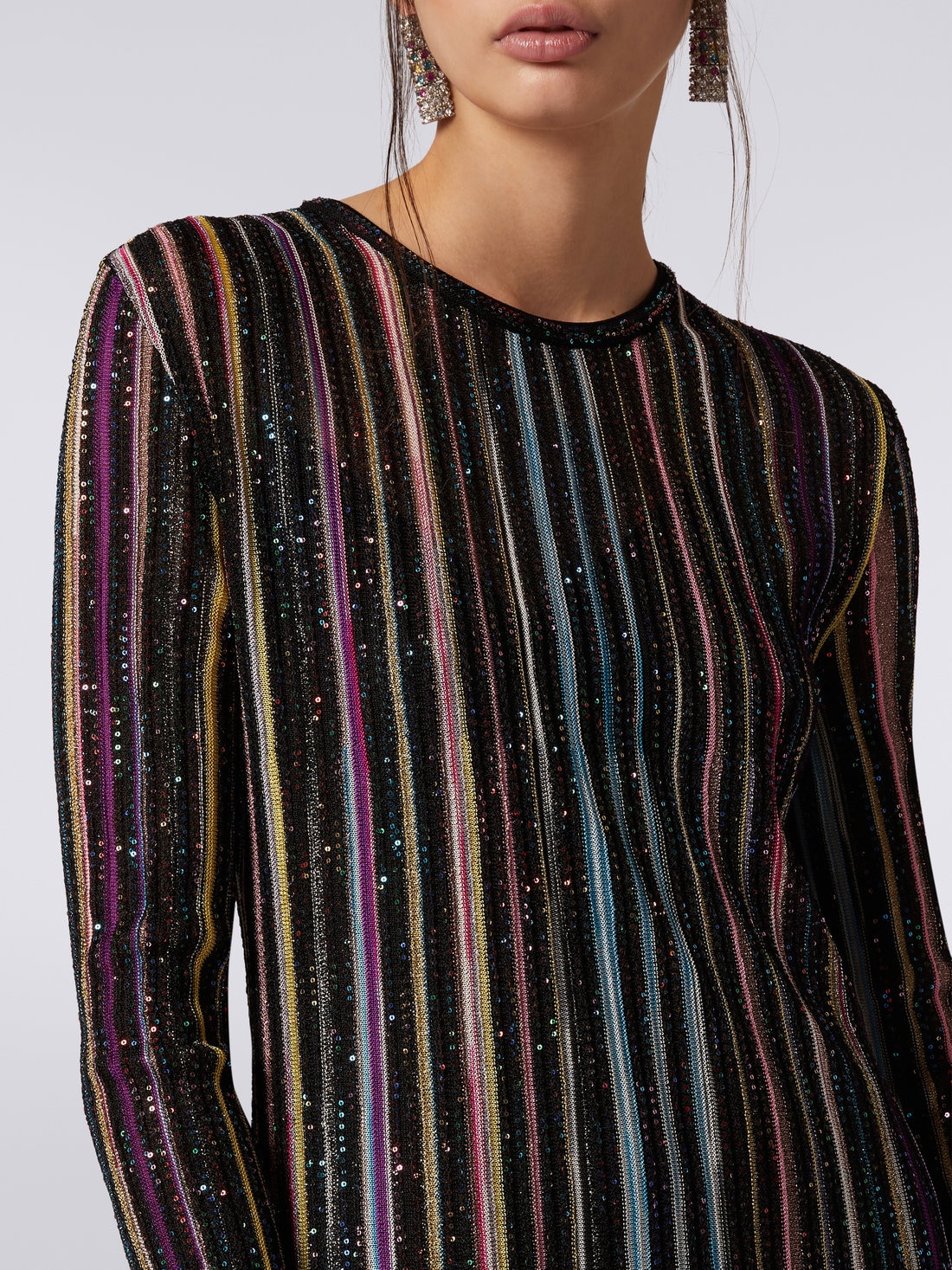 Robe longue plissée avec paillettes, Noir & Multicolore - DS23SG4CBK023RS91E3 - 4