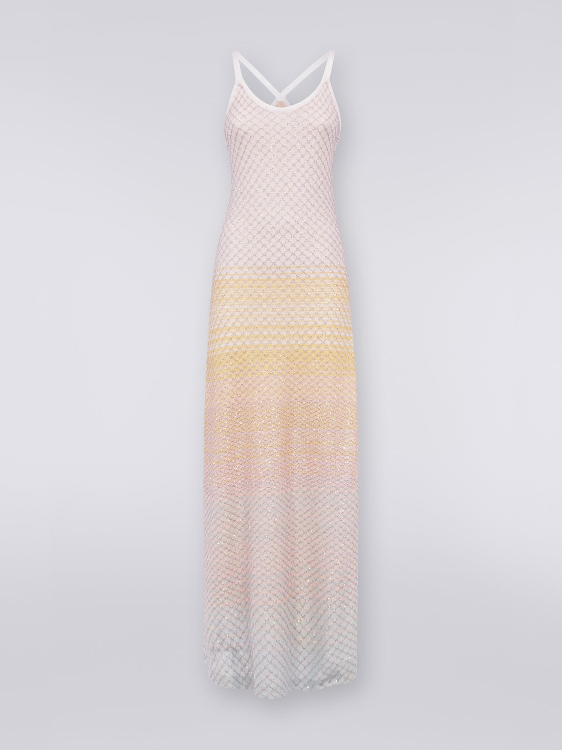Long net dress with dégradé pattern and sequins, Multicoloured - DS23SG4LBK022ISM8NI - 0