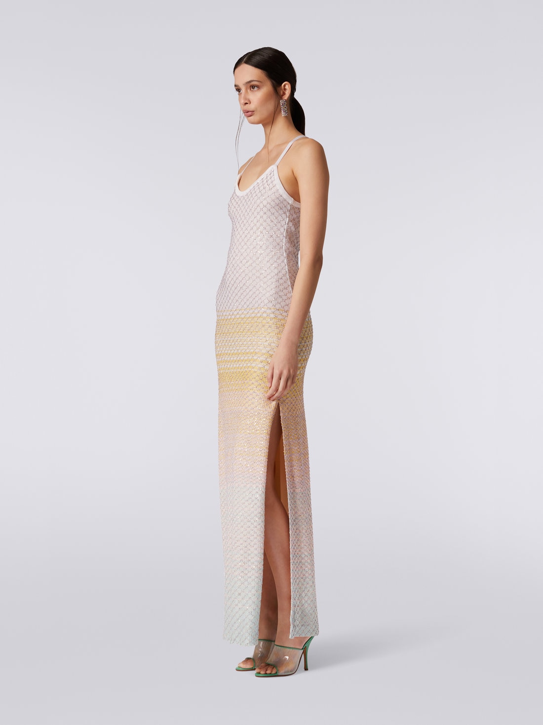 Long net dress with dégradé pattern and sequins, Multicoloured - DS23SG4LBK022ISM8NI - 2