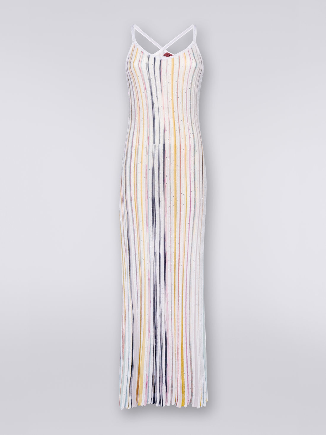 Long ribbed knit dress with sequins, White & Multicoloured   - DS23SG4MBK023RS0178 - 0
