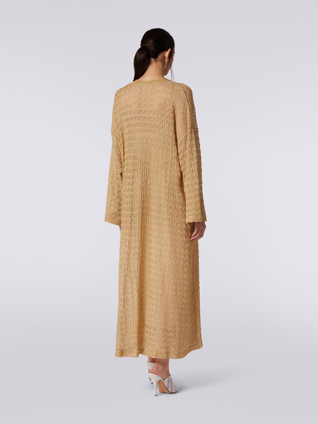 Long lace-effect kaftan with lamé, Ochre & Yellow Lamé - DS23SG5ABR00JVS109F - 3