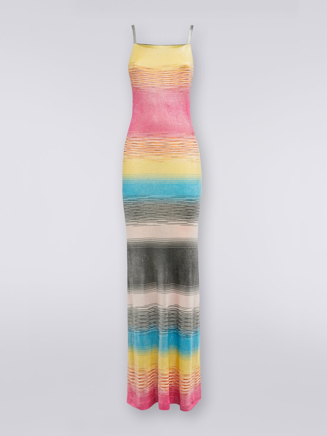 Langes Kleid aus mehrfarbiger Viskose in Flammgarnoptik mit schimmerndem Finish, Mehrfarbig  - 8051575743740 - 0
