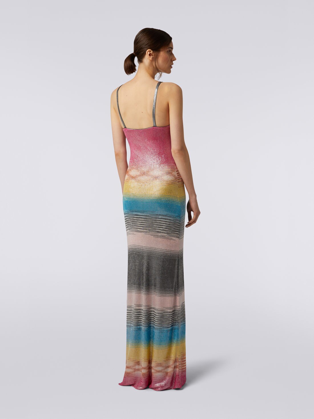 Langes Kleid aus mehrfarbiger Viskose in Flammgarnoptik mit schimmerndem Finish, Mehrfarbig  - 8051575743740 - 3