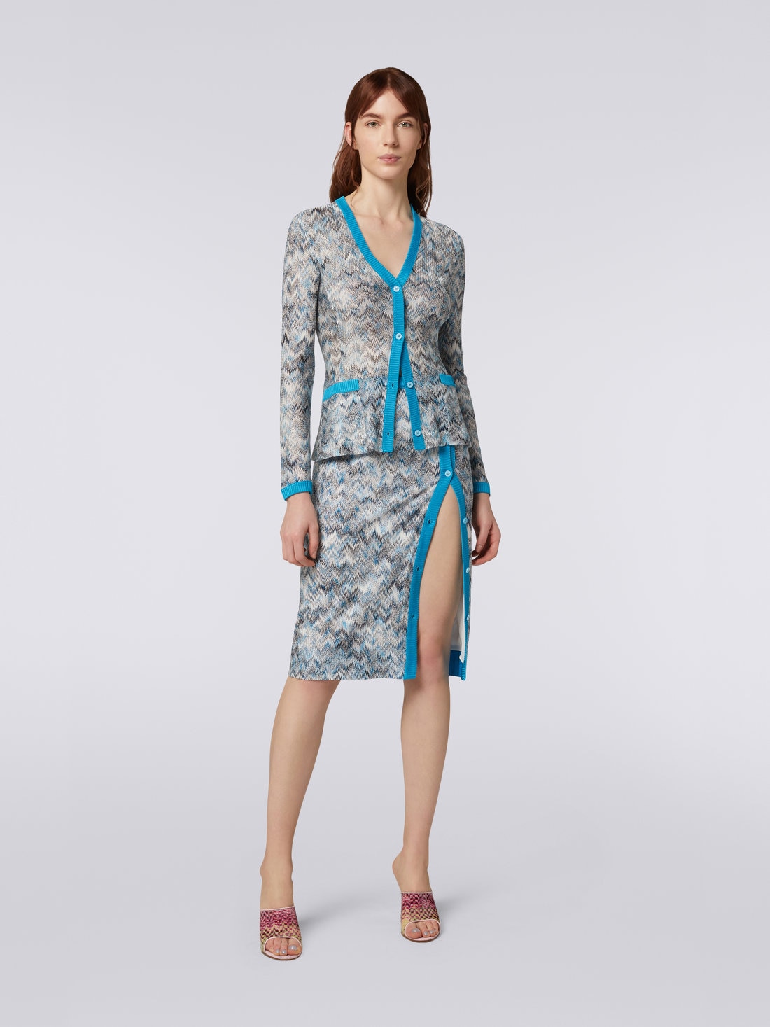 Viscose longuette skirt with side button placket, Multicoloured - 8051575695810 - 1