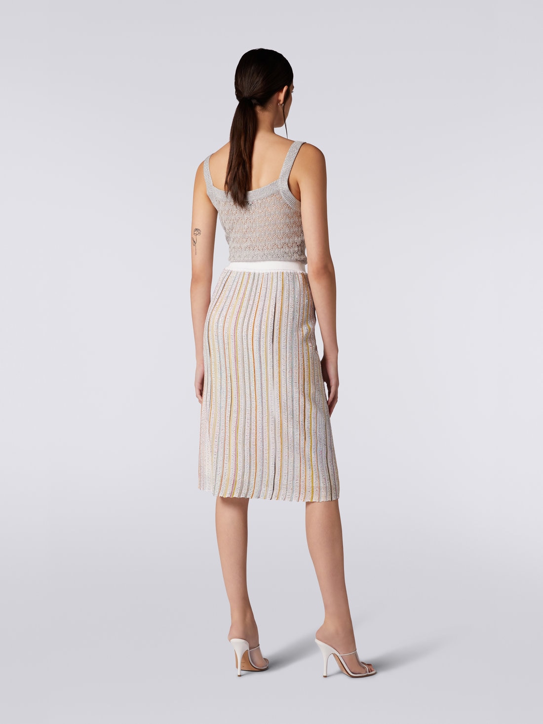 Longuette skirt with side buttoning, White & Multicoloured   - DS23SH0CBK021NS0178 - 3