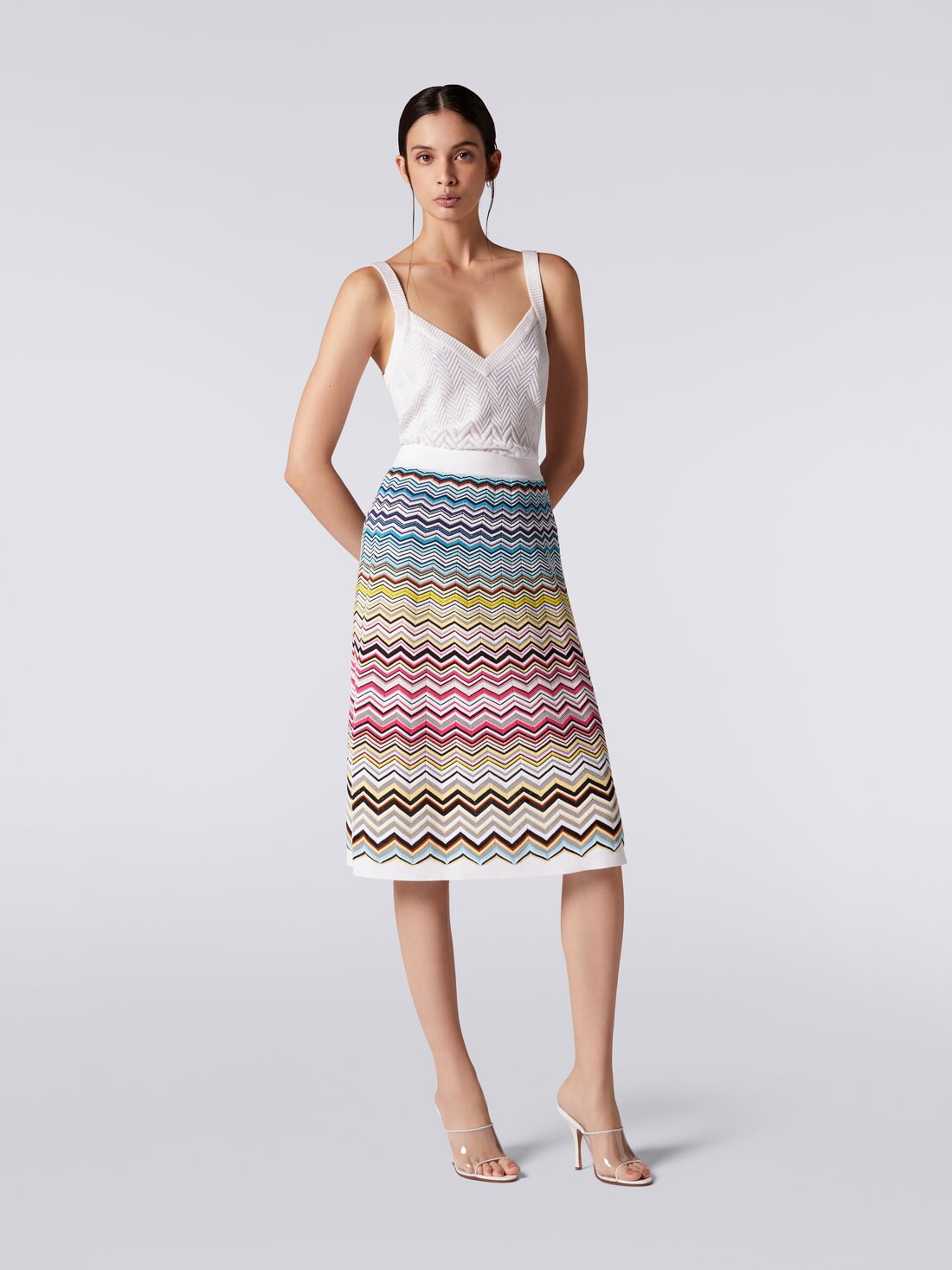 Cotton and viscose blend chevron longuette skirt, Multicoloured - 8051575708879 - 1