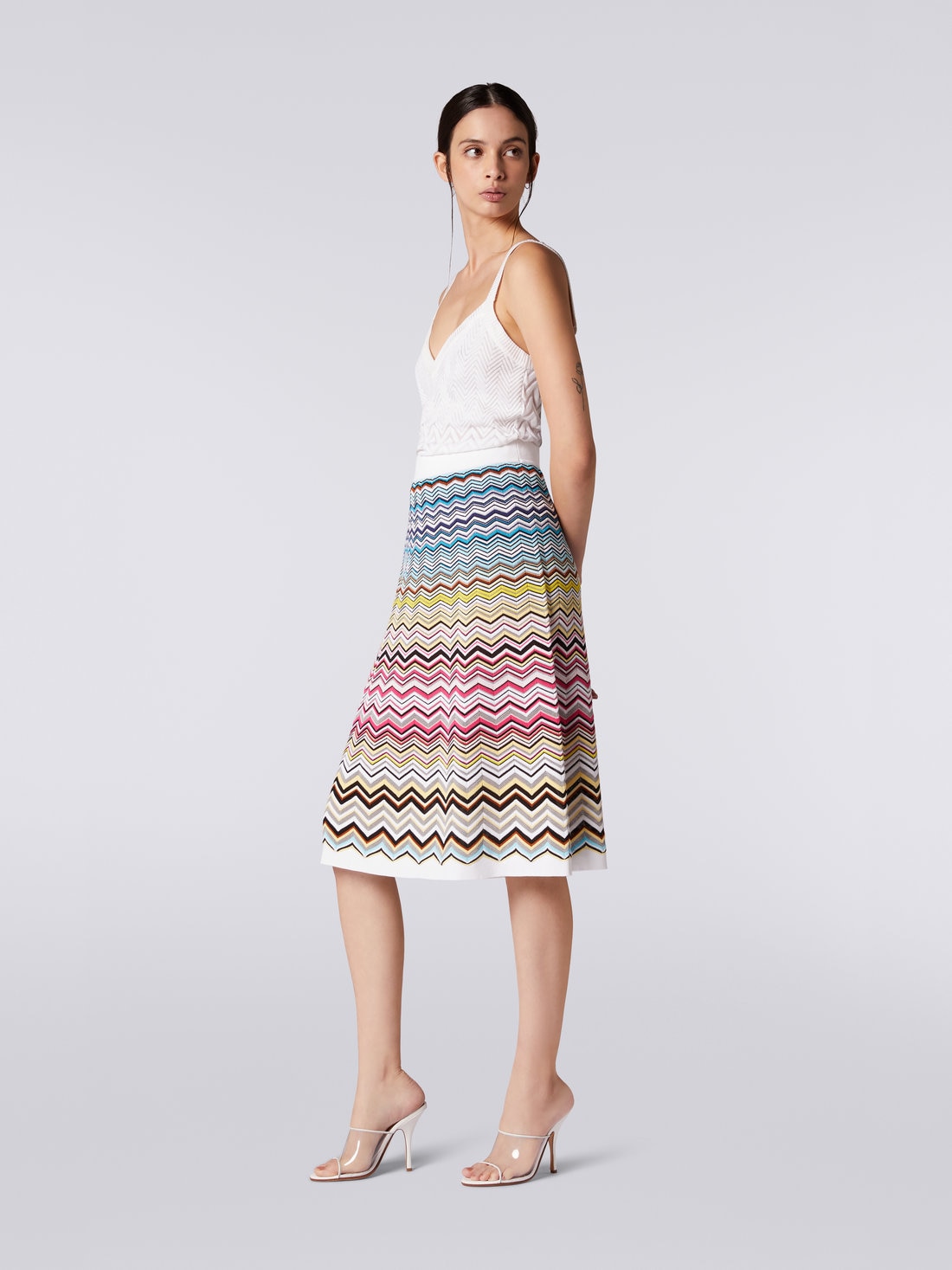 Cotton and viscose blend chevron longuette skirt, Multicoloured - 8051575708879 - 2