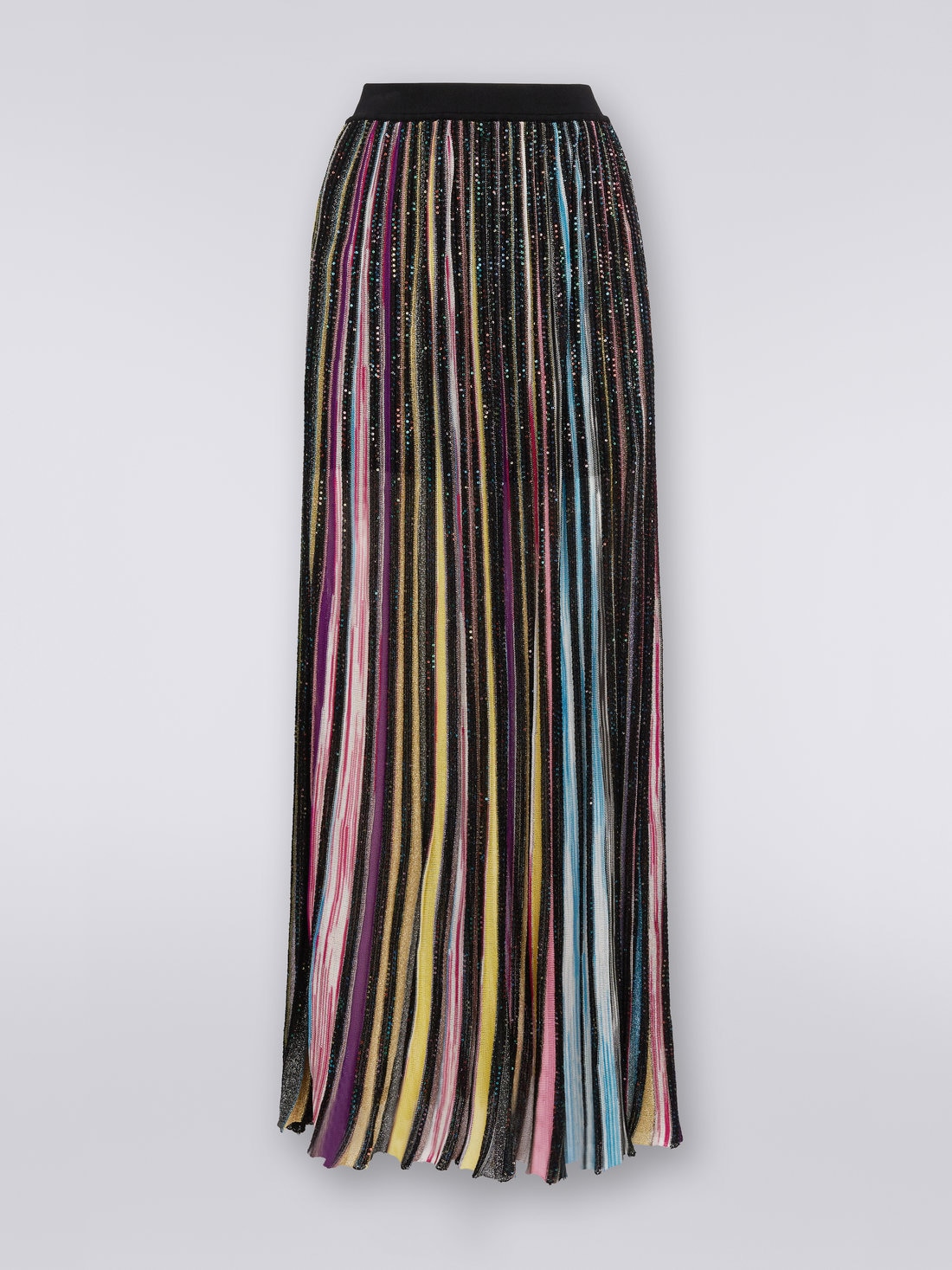 Pleated long skirt with sequins, Black & Multicoloured - DS23SH1LBK023RS91E3 - 0