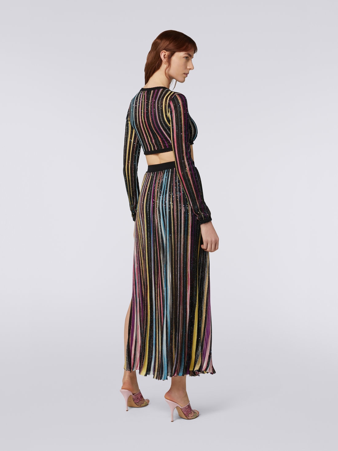 Pleated long skirt with sequins, Black & Multicoloured - DS23SH1LBK023RS91E3 - 3