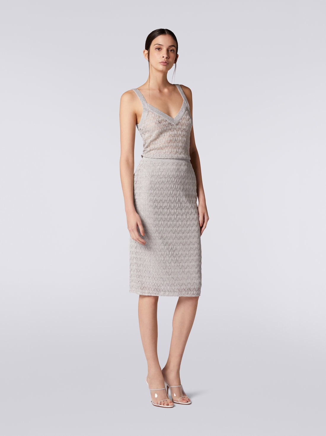 Raschel-worked lace and lamé skirt, Silver & Grey Lamé - DS23SH1OBR00JVS91D8 - 1