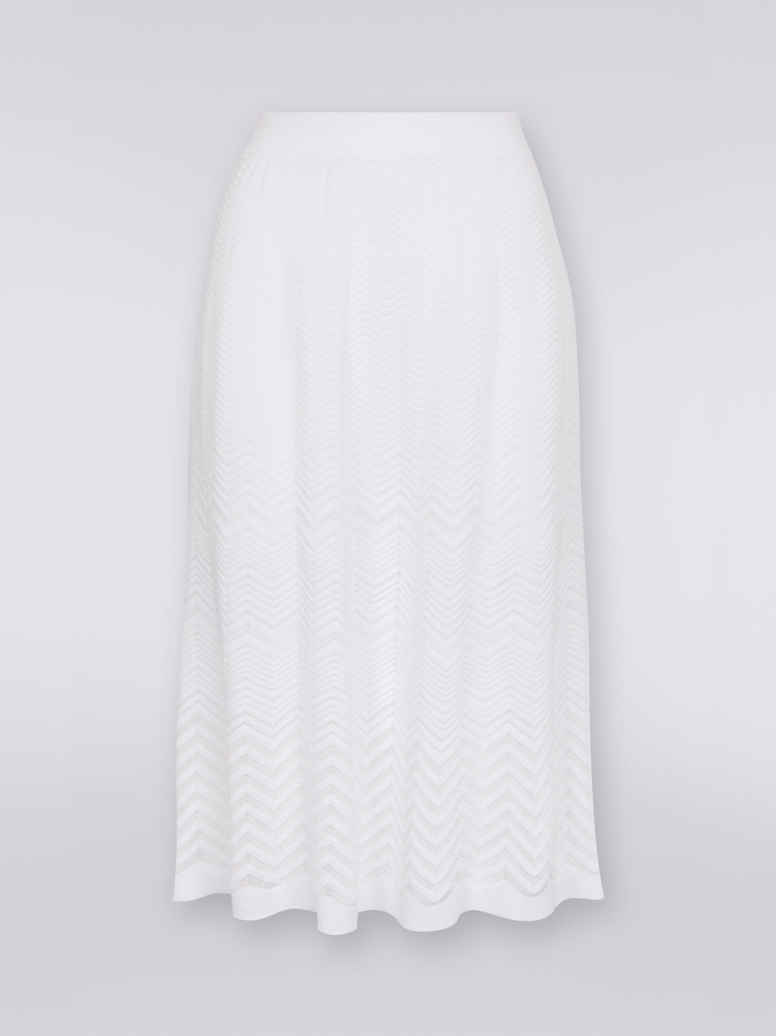 Wool longuette skirt with tone-on-tone zigzag, White  - DS23SH1ZBK023Y14001 - 0